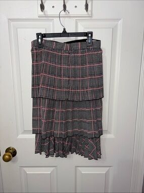 MSGM Pleated Tiered Plaid Skirt - Pink & Black